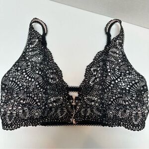 Victoria's Secret Black‎ Lace Mesh Lined Front Hook Bra size Small